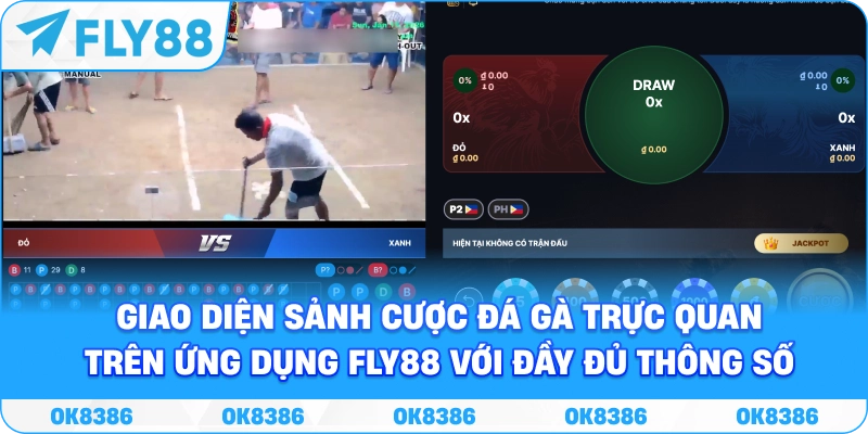 Giao diện đá gà FLY88 Giao diện sảnh đá gà FLY88 với thông tin trận đấu và tỷ lệ trực tuyến