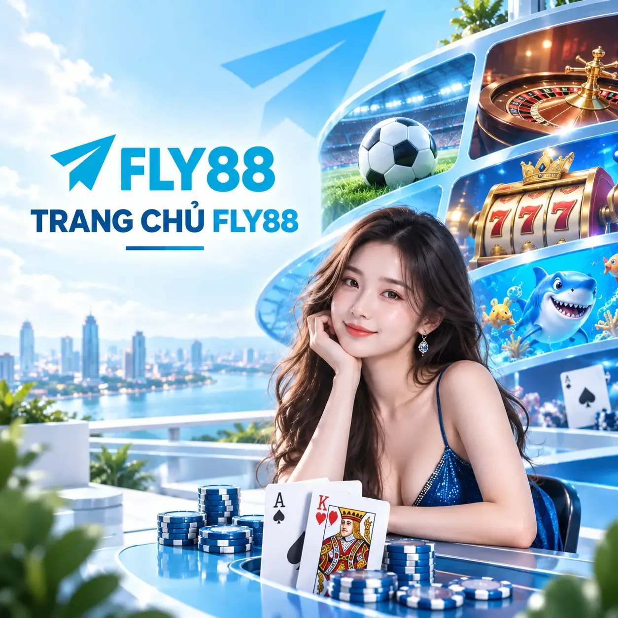 Banner trang chủ FLY88 trên mobile với hình ảnh đại diện các nhóm giải trí
